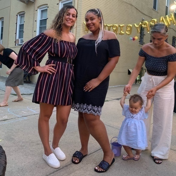 French Connection Off Shoulder Striped Dress XS - Picture 2 of 8